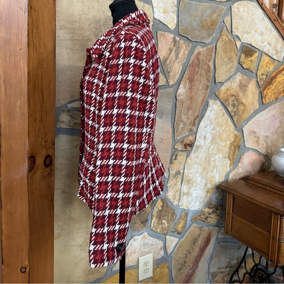 LIZ CLAIBORNE Wool Blend Houndstooth Peplum Maroon Orange Jacket (XL) - Picture 4 of 17